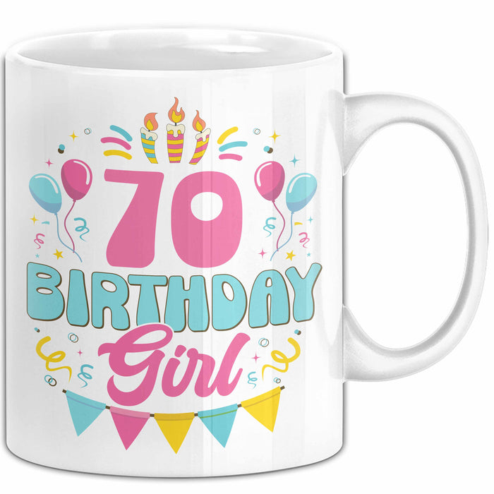 70. Geburtstag Tasse Frauen Mädchen Geschenkidee Lustig 70 Birthday Girl Lustiger Spruch Mutter Mama Oma Weiß Trendation
