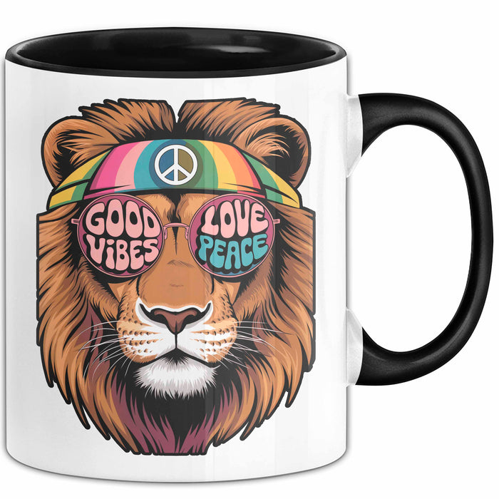 Hippie Löwe Tasse Geschenk Lustige Geschenkidee Spruch Schwarz Trendation