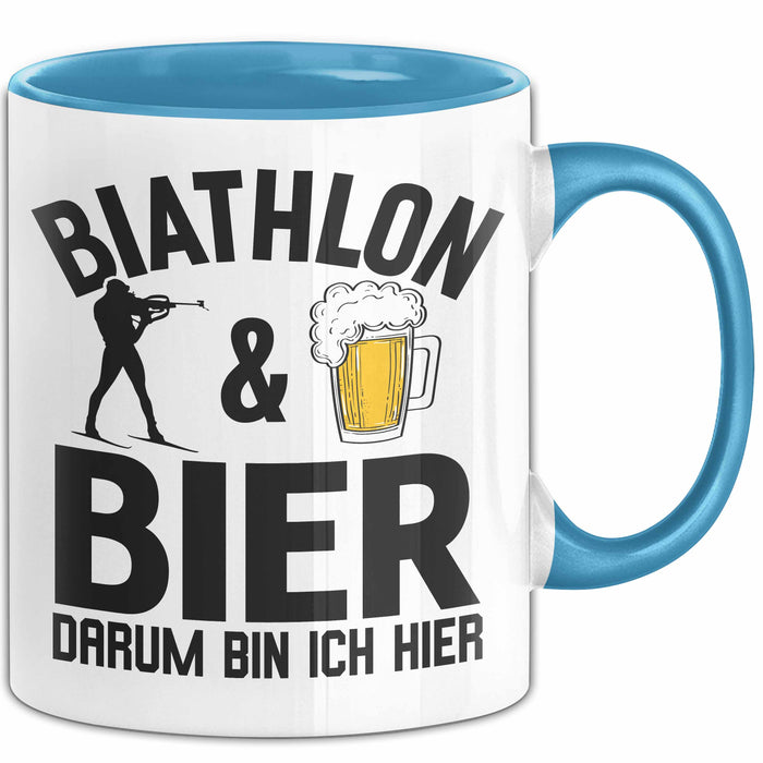 Biathlon Tasse Geschenk Wintersport Geschenke Biathlon Und Bier Darum Bin Ich Hier Ski Skifahrer Blau Trendation