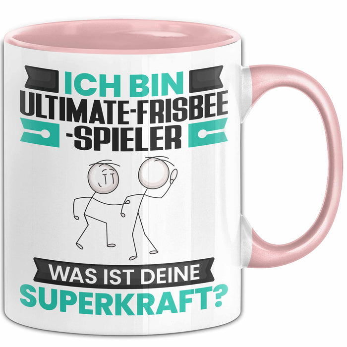 Ultimate-Frisbee-Spieler Tasse Geschenk für Ultimate-Frisbee-Spieler Geburtstag Lustiger Spruch Kaffee-Becher Was Ist Deine Superkraft Rosa Trendation