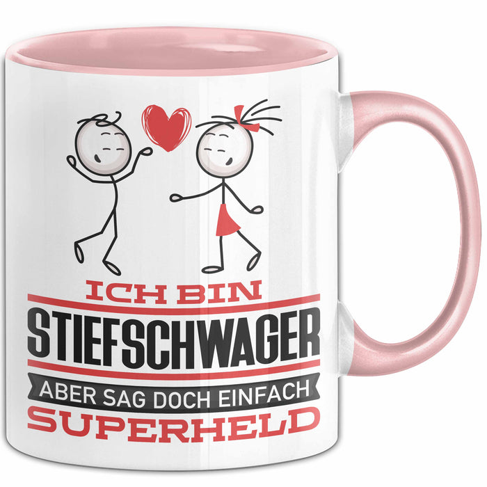 Stiefschwager Geschenk Tasse Ich Bin Stiefschwager Aber Sag Doch Einfach Superheld Lustige Geschenkdiee für Stiefschwager Kaffee-Becher Rosa Trendation