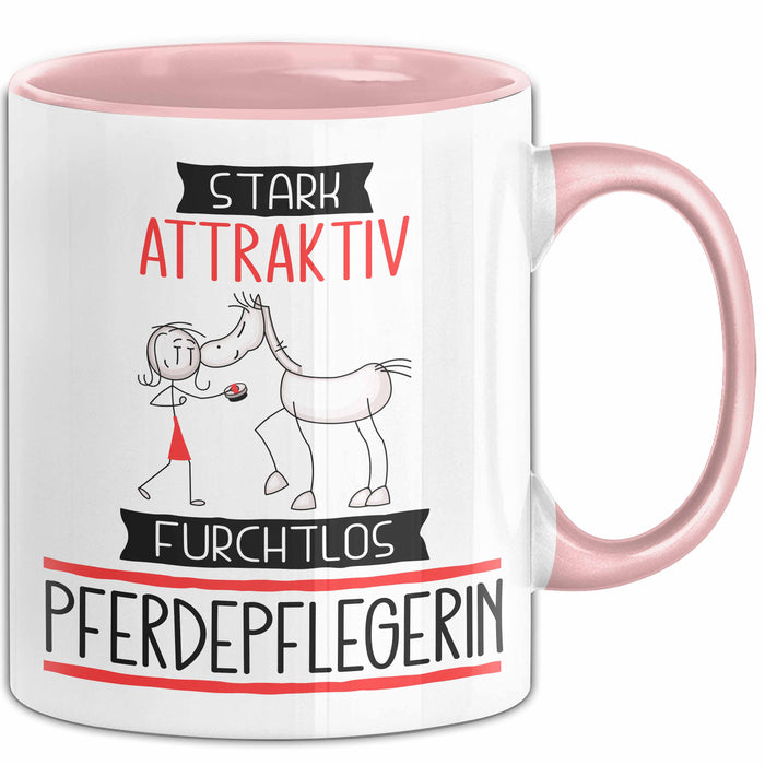 Pferdepflegerin Tasse Geschenk Becher Stark Attraktiv Furchtlos Pferdepflegerin Lustige Geschenkidee Rosa Trendation