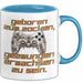 Humor Tasse Gamer – Geboren zum Zocken, gezwungen erwachsen zu sein – Lustiger Kaffee-Becher Geschenk für Gamer und Zocker Lustig Blau Trendation