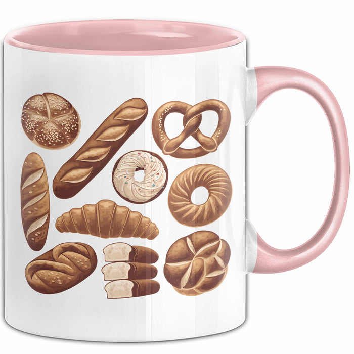 Arten Von Brot Tasse Geschenk Brotarten Baguette Croissant Bagel Kaffee-Becher Rosa Trendation