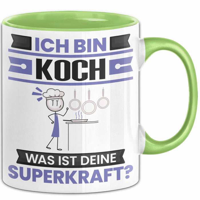 Koch Tasse Geschenk für Koch Geburtstag Lustiger Spruch Kaffee-Becher Was Ist Deine Superkraft Grün Trendation