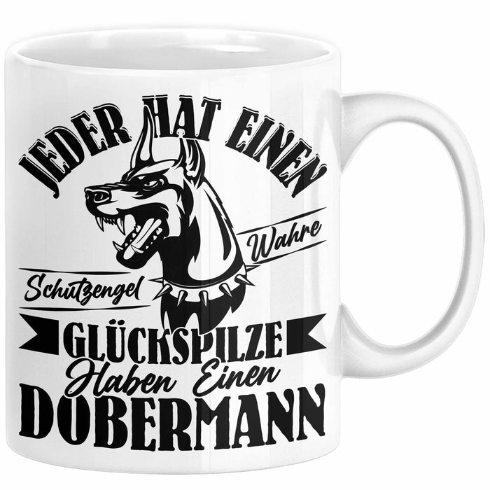 Dobermann-Besitzer Tasse Geschenk Dobermann Geschenkidee Herrchen Frauchen Jeder Hat Einen Schutzengel Weiß Trendation