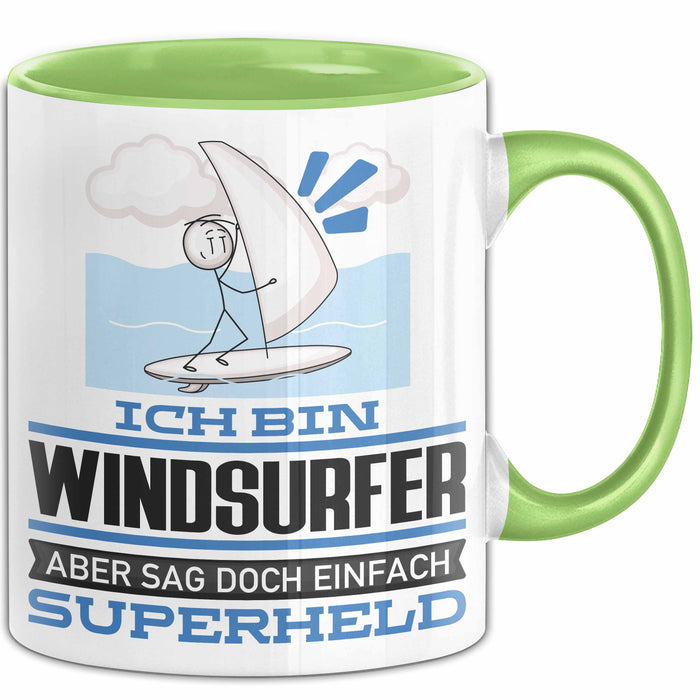 Windsurfer Geschenk Tasse Ich Bin Windsurfer Aber Sag Doch Einfach Superheld Lustige Geschenkdiee für Windsurfer Kaffee-Becher Grün Trendation