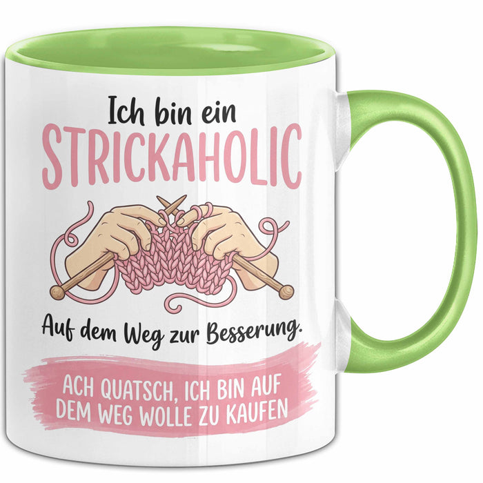 Stricken Tasse Geschenk Strickaholic Auf Dem Weg Zur Besserung Geschenkidee Hobby Grün Trendation