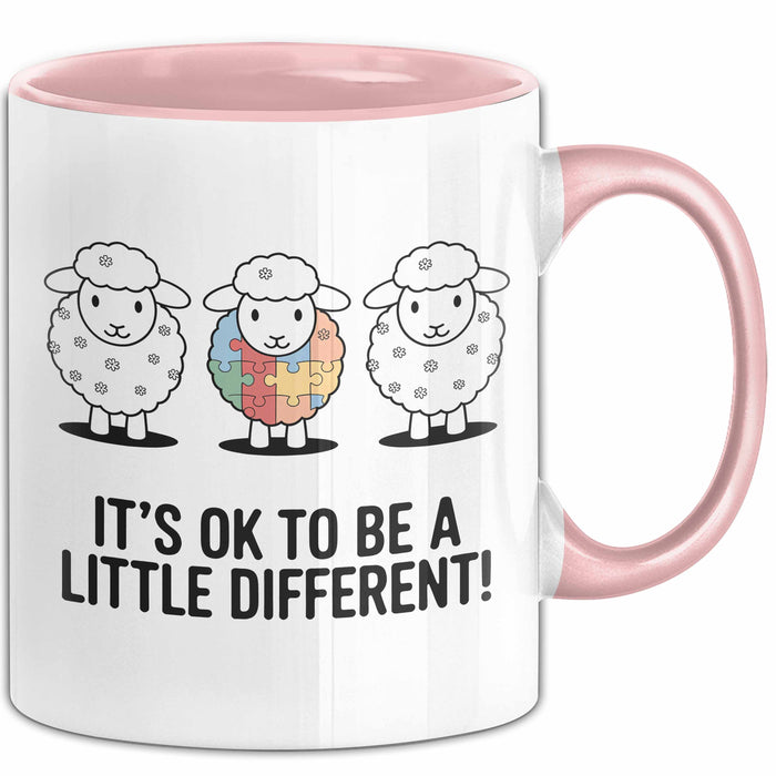 Schaf Autismus Bewusstsein Tasse Geschenk Lustige Geschenkidee Spruch Es Ist Okay Ein Bisschen Anders Zu Sein Rosa Trendation