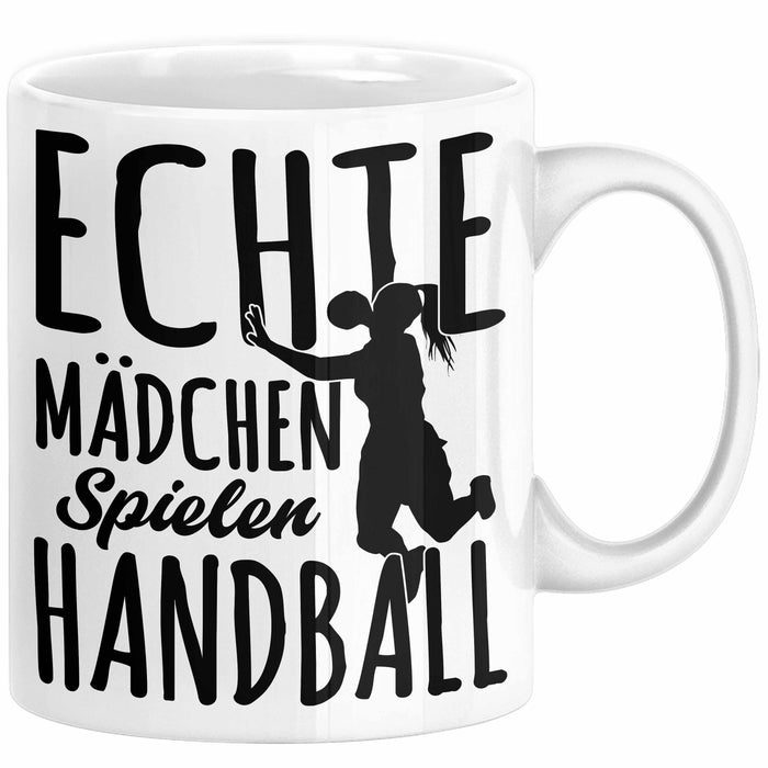 Mädchen Handball-Spielerin Tasse Geschenk Spruch Echte Mädchen Spielen Handball Geschenkidee Frauen Weiß Trendation