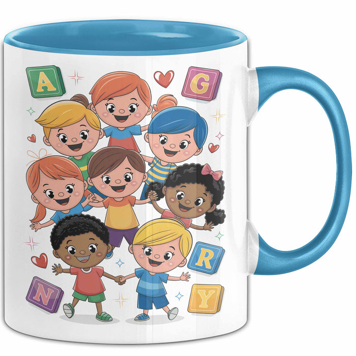 Kindergarten Lehrer Tasse Geschenk Lustige Geschenkidee Spruch Für Kleine Lernende Blau Trendation
