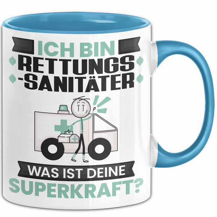 Rettungssanitäter Tasse Geschenk für Rettungssanitäter Geburtstag Lustiger Spruch Kaffee-Becher Was Ist Deine Superkraft Blau Trendation