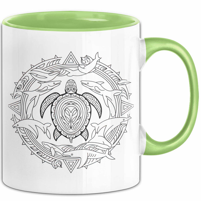 Delfin Tierliebhaber Tasse Geschenk Lustige Geschenkidee Spruch Schildkröte Orca Delfin Grün Trendation
