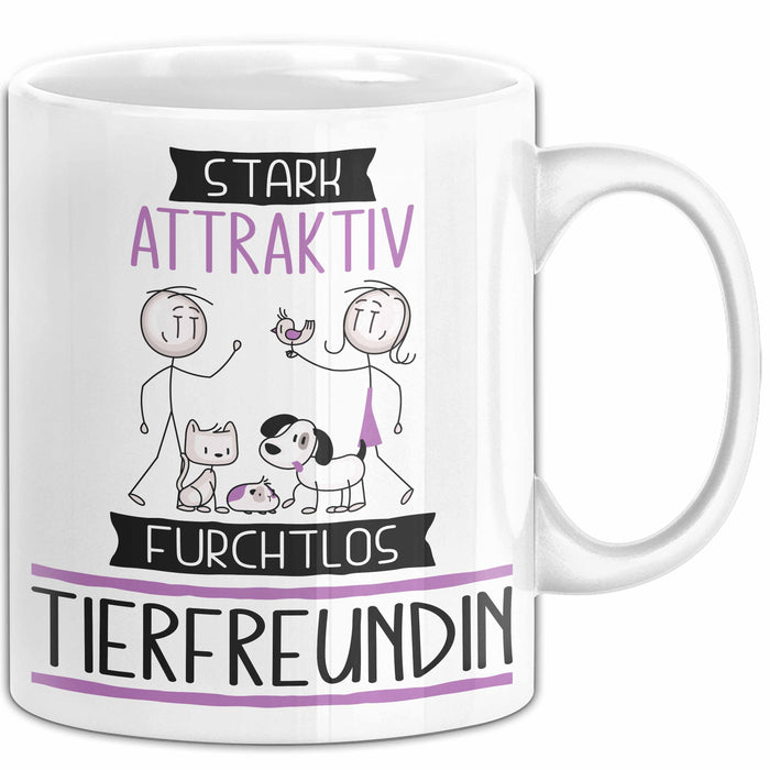 Tierfreundin Tasse Geschenk Becher Stark Attraktiv Furchtlos Tierfreundin Lustige Geschenkidee Weiß Trendation