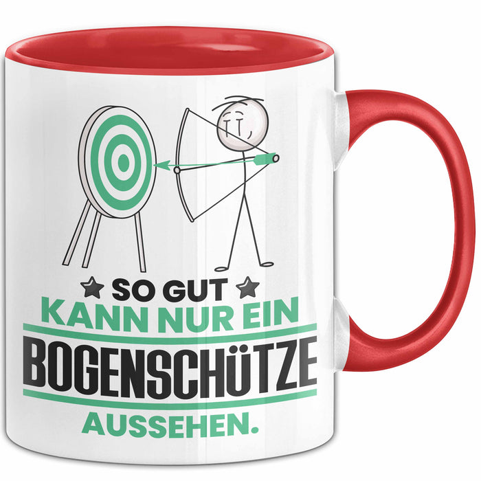 Bogenschütze Geschenk Tasse So Gut Kann Nur Ein Bogenschütze Aussehen Geschenkidee Kaffee-Becher Rot Trendation