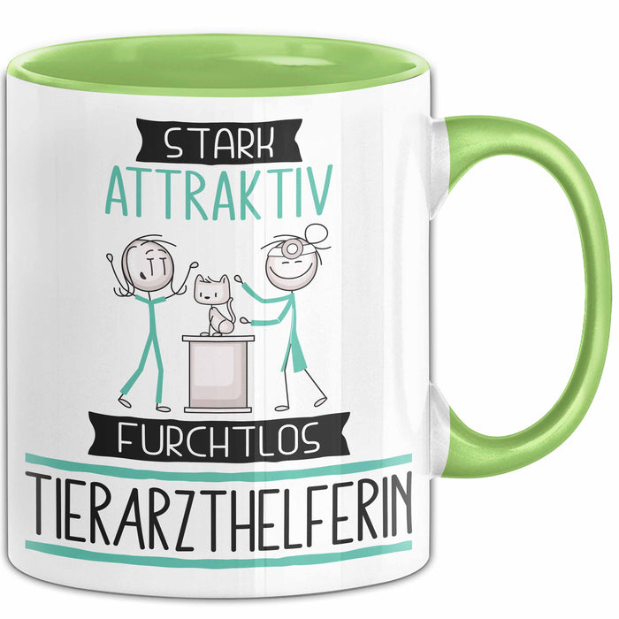 Tierarzthelferin Tasse Geschenk Becher Stark Attraktiv Furchtlos Tierarzthelferin Lustige Geschenkidee Grün Trendation
