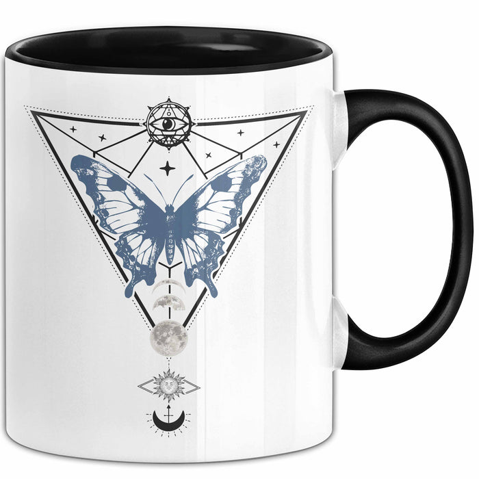 Mystical Tasse Blackcraft Lineart Moon Schmetterling Hexerei Astrologie Tattoo Kaffee-Becher Tarot Trendation
