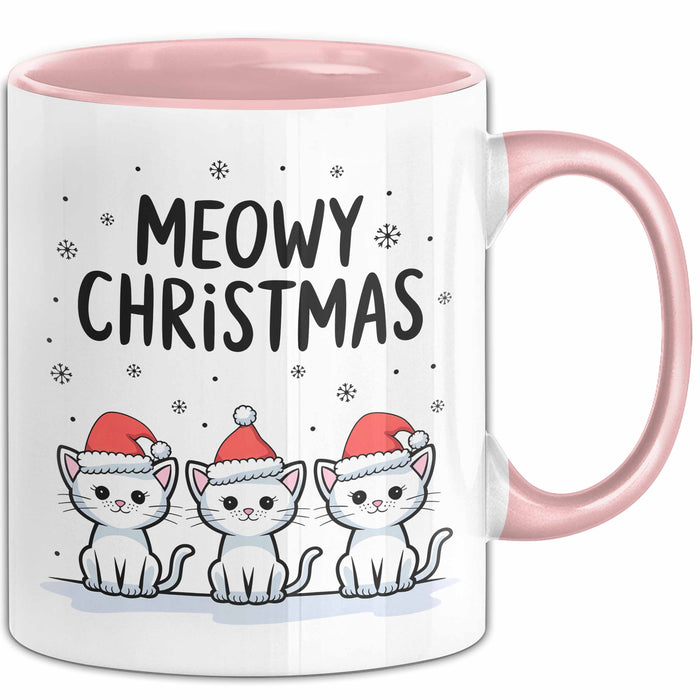 Katze Weihnachtsfeier Tasse Geschenk Lustige Geschenkidee Spruch Meowy Christmas Rosa Trendation