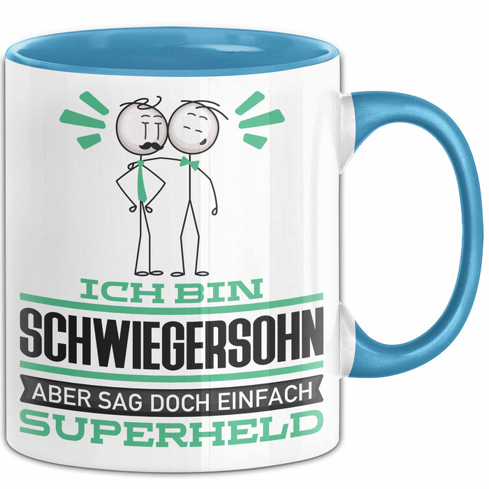 Schwiegersohn Geschenk Tasse Ich Bin Schwiegersohn Aber Sag Doch Einfach Superheld Lustige Geschenkdiee für Schwiegersohn Kaffee-Becher Blau Trendation