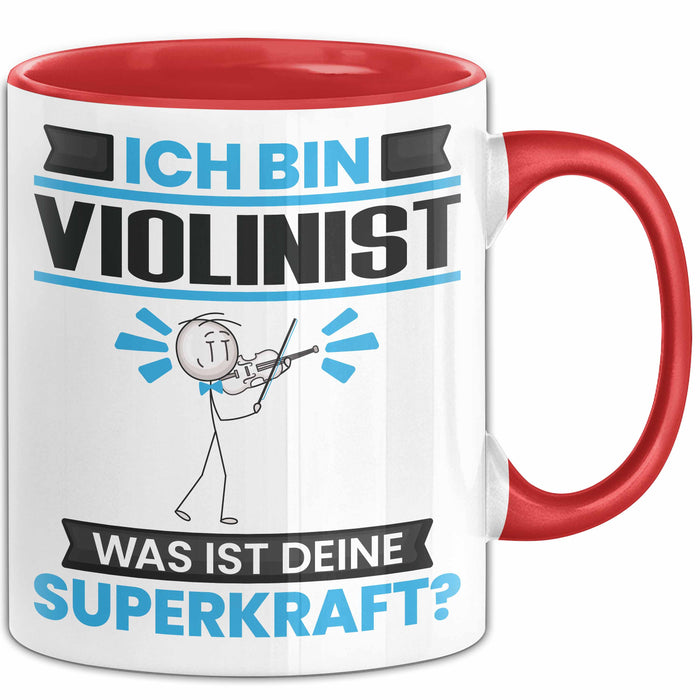 Violinist Tasse Geschenk für Violinist Geburtstag Lustiger Spruch Kaffee-Becher Was Ist Deine Superkraft Rot Trendation