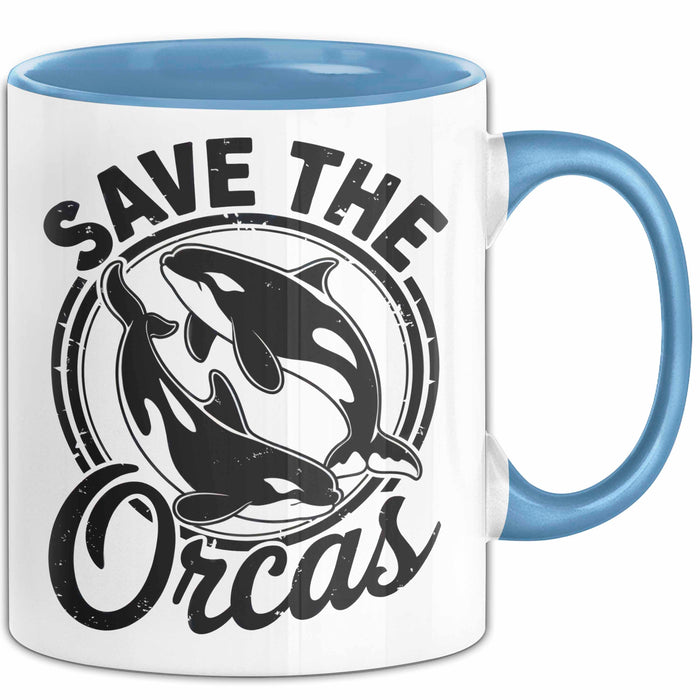 Wal Tier Tasse Geschenk Lustige Geschenkidee Spruch Rettet die Orcas Blau Trendation