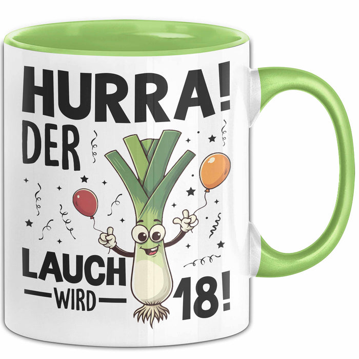 18. Geburtstag Tasse Geschenk Jungs Männer Mann 18Er Hurra Der Lauch Wird 18 Grün Trendation