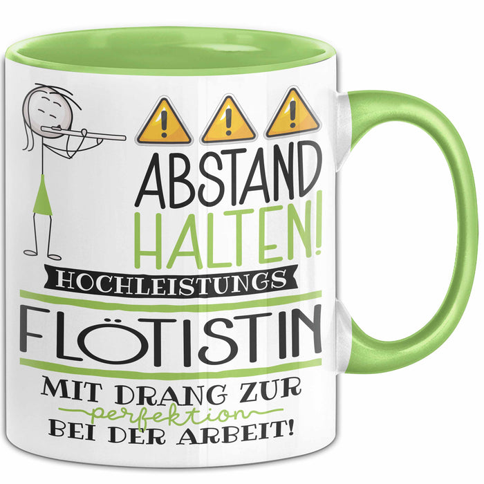 Flötistin Tasse Geschenk Lustig Abstand Halten Hochleistungs-Flötistin Mit Drang Zur Perfektion Bei Der Arbeit Grün Trendation