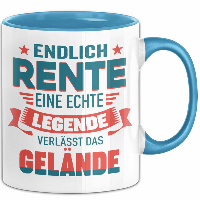 Rentner Pensionär Sarkasmus Tasse Geschenk Lustige Geschenkidee Spruch Endlich Rente Eine Echte Legende Verlässt Das Gelände Blau Trendation