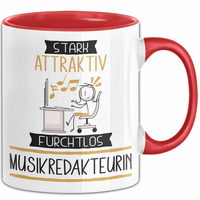 Musikredakteurin Tasse Geschenk Becher Stark Attraktiv Furchtlos Musikredakteurin Lustige Geschenkidee Rot Trendation