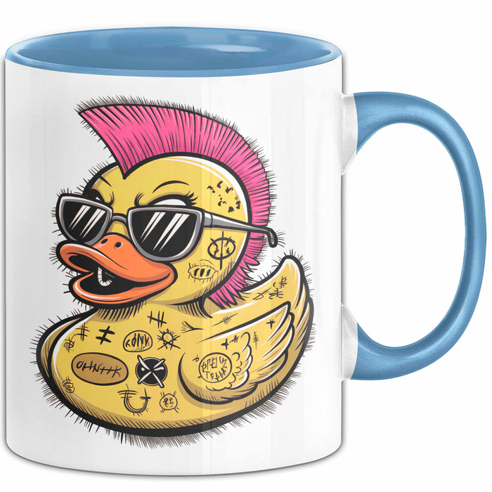 Quietscheente Tier Tasse Geschenk Lustige Geschenkidee Spruch Punk Ente Entenküken Blau Trendation