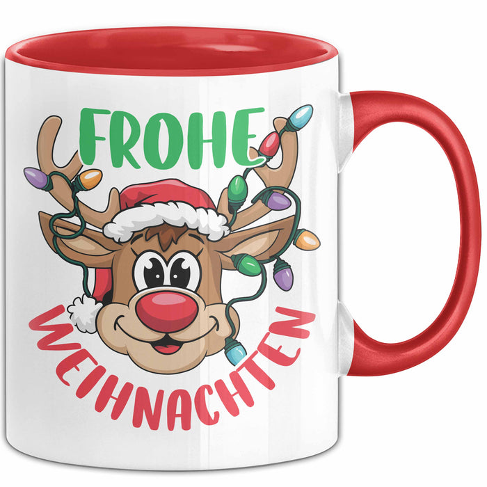 Weihnachten Tasse Geschenk Frohe Weihnachten Rentier Geschenkidee Weihnachtszeit Kaffee-Becher Rot Trendation