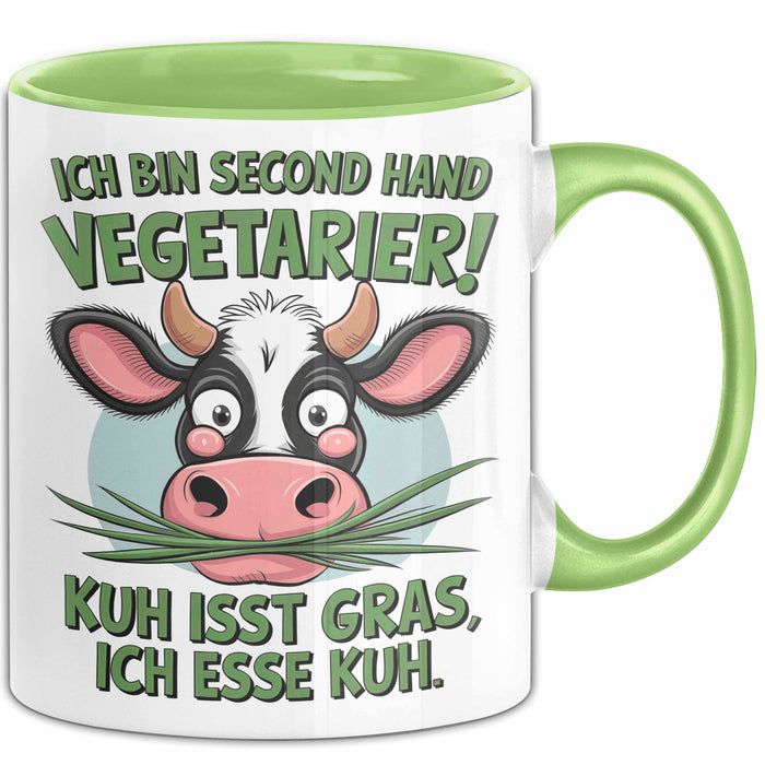 Fleischliebhaber Vegetarier Tasse Geschenk Lustige Geschenkidee Spruch Ich Bin Second Hand Vegetarier Grün Trendation