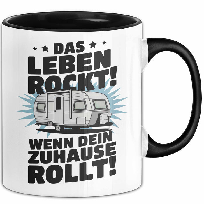 Wohnwagen Camper Tasse Geschenk Lustige Geschenkidee Spruch Leben Rockt Wenn Zuhause Rollt Schwarz Trendation