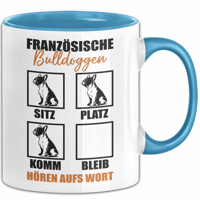 Bulldoggen Hören Aufs Wort Tasse Geschenk Bulldoggen Besitzer Mama Becher Blau Trendation