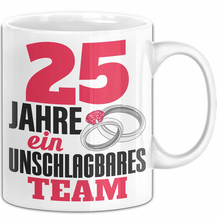 25 Jahre Tasse Geschenk Hochzeitstag Unschlagbares Team Spruch Weiß Trendation