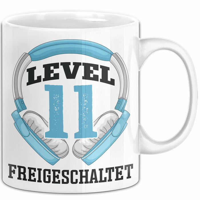 11. Geburtstag Gamer Tasse Geschenk Level 11 Freigeschaltet Weiß Trendation