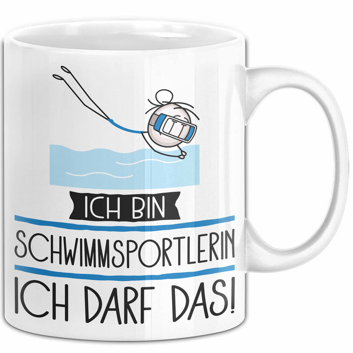 Geschenk für Schwimmsportlerin Tasse Lustige Geschenkidee Geburtstag Ich Bin Schwimmsportlerin Ich Darf Das Weiß Trendation
