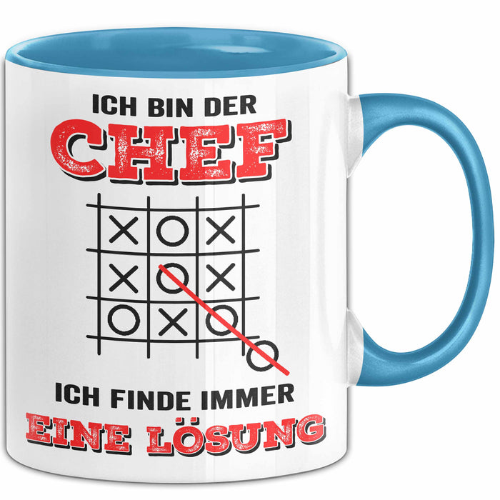 Büroarbeit Kollege Chef Tasse Geschenk Lustige Geschenkidee Spruch Ich Bin Der Chef Ich Finde Immer Eine Lösung Blau Trendation