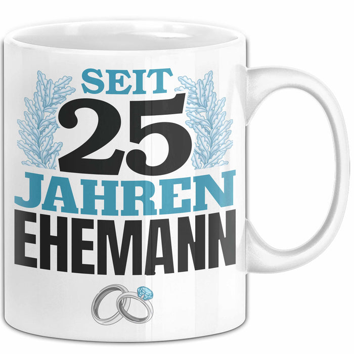 Silberhochzeit 25 Jahre Tasse Geschenk Ehemann Seit Silberhochzeit Spruch Weiß Trendation