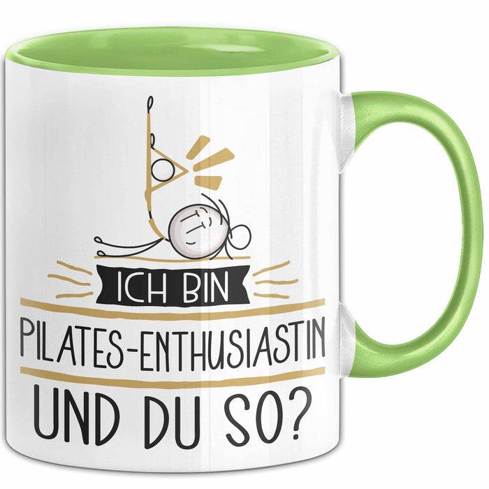 Pilates-Enthusiastin Tasse Geschenk Ich Bin Pilates-Enthusiastin Und Du So Geschenkidee Lustiger Spruch Becher Grün Trendation