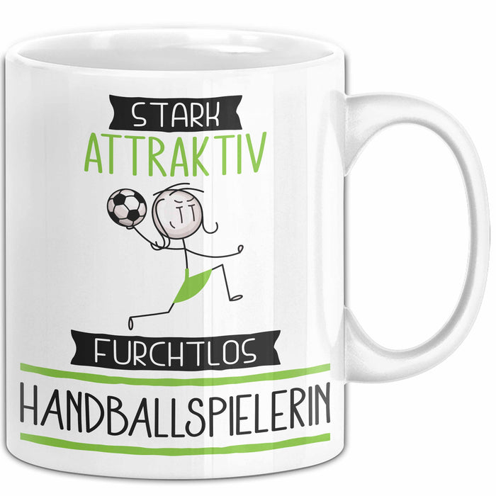 Handballspielerin Tasse Geschenk Becher Stark Attraktiv Furchtlos Handballspielerin Lustige Geschenkidee Weiß Trendation