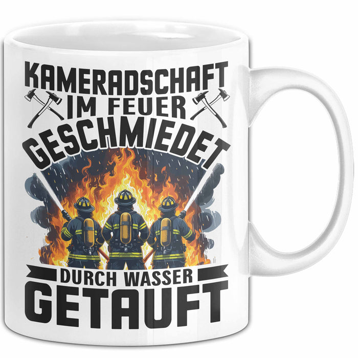 Feuerwehrmann Tasse Geschenk Kameradschaft Im Feuer Geschmiedet Durch Wasse Getauft Geschenkidee Feuerhwehr Weiß Trendation