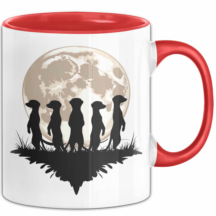 Erdmännchen Tier Mond Tasse Geschenk Lustige Geschenkidee Rot Trendation