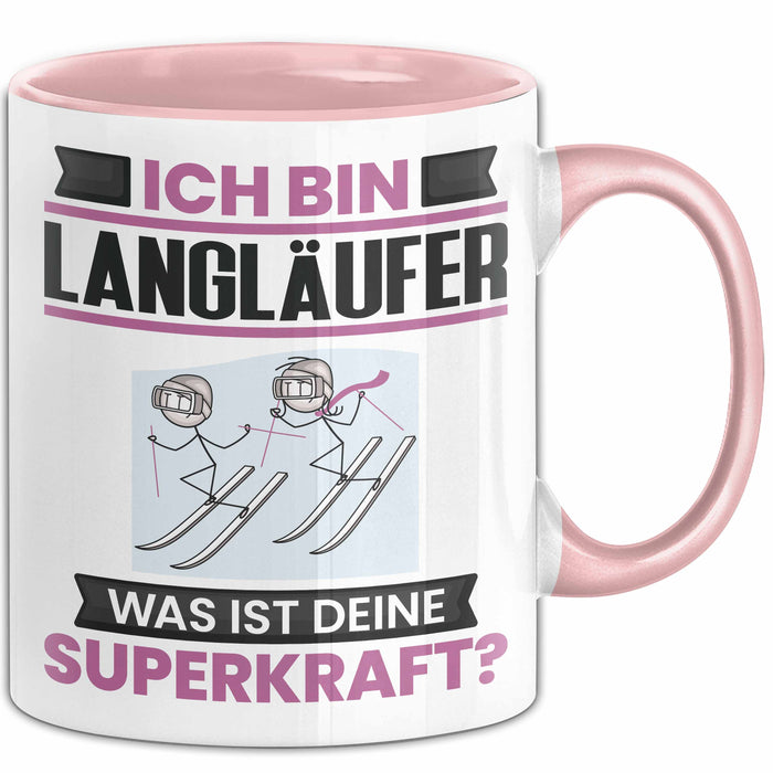 Langläufer Tasse Geschenk für Langläufer Geburtstag Lustiger Spruch Kaffee-Becher Was Ist Deine Superkraft Rosa Trendation