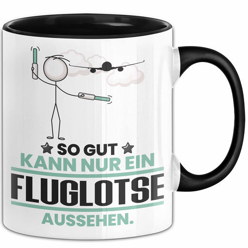 Fluglotse Geschenk Tasse So Gut Kann Nur Ein Fluglotse Aussehen Geschenkidee Kaffee-Becher Schwarz Trendation
