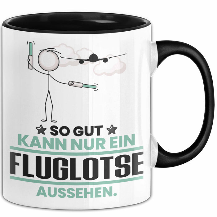 Fluglotse Geschenk Tasse So Gut Kann Nur Ein Fluglotse Aussehen Geschenkidee Kaffee-Becher Schwarz Trendation