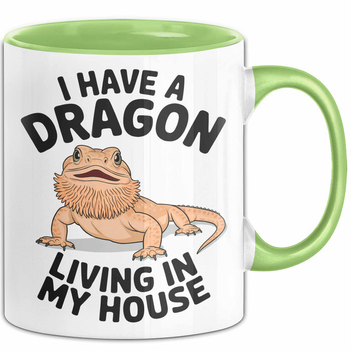 Reptil Bartagame Tasse Geschenk Lustige Geschenkidee Spruch Ich Habe Einen Drachen In Meinem Haus Grün Trendation
