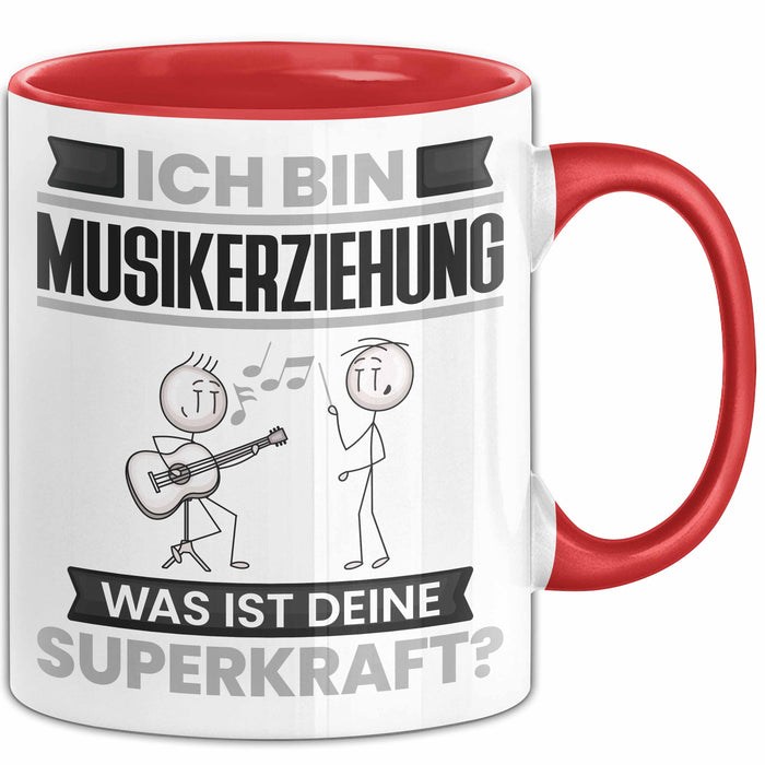 Musikerziehung Tasse Geschenk für Musikerziehung Geburtstag Lustiger Spruch Kaffee-Becher Was Ist Deine Superkraft Rot Trendation