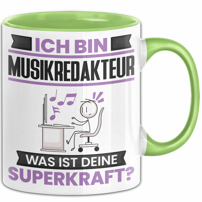 Musikredakteur Tasse Geschenk für Musikredakteur Geburtstag Lustiger Spruch Kaffee-Becher Was Ist Deine Superkraft Grün Trendation