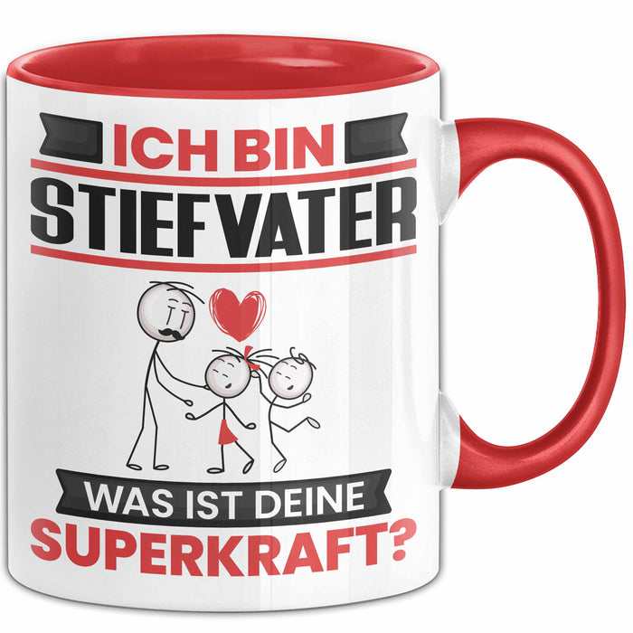 Stiefvater Tasse Geschenk für Stiefvater Geburtstag Lustiger Spruch Kaffee-Becher Was Ist Deine Superkraft Rot Trendation